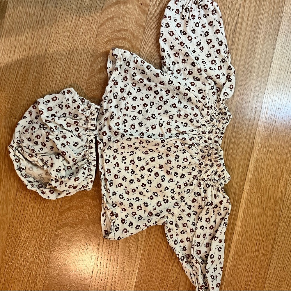 Rylee + Cru Cream and Brown Floral Baby Set